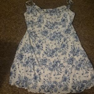 White Slip Dress with Blue Floral Print